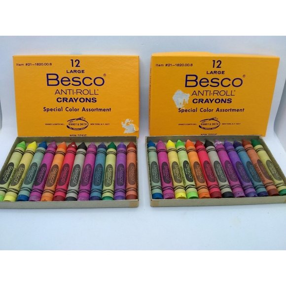 VTG New 2 Boxes Besco #21 Binney Smith anti-roll Large crayola type Crayons - Picture 2 of 6